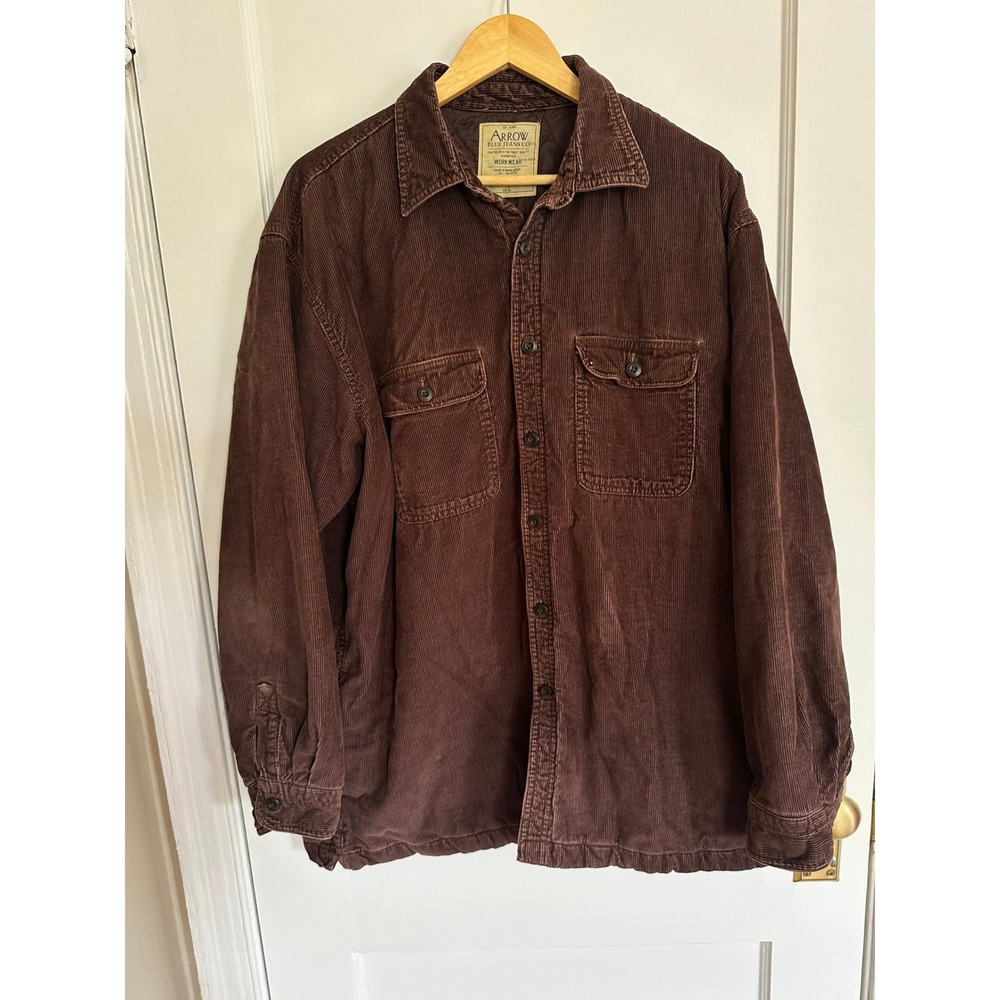 Arrow Blue Jeans Co. Brown Corduroy Chore Coat Workwear Quilted Shirt Jacket L